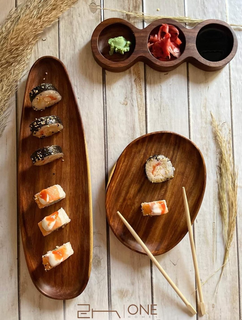 Handmade Egyptian Wooden Sushi Serving Tray with Sauce Tray Set of 3 p